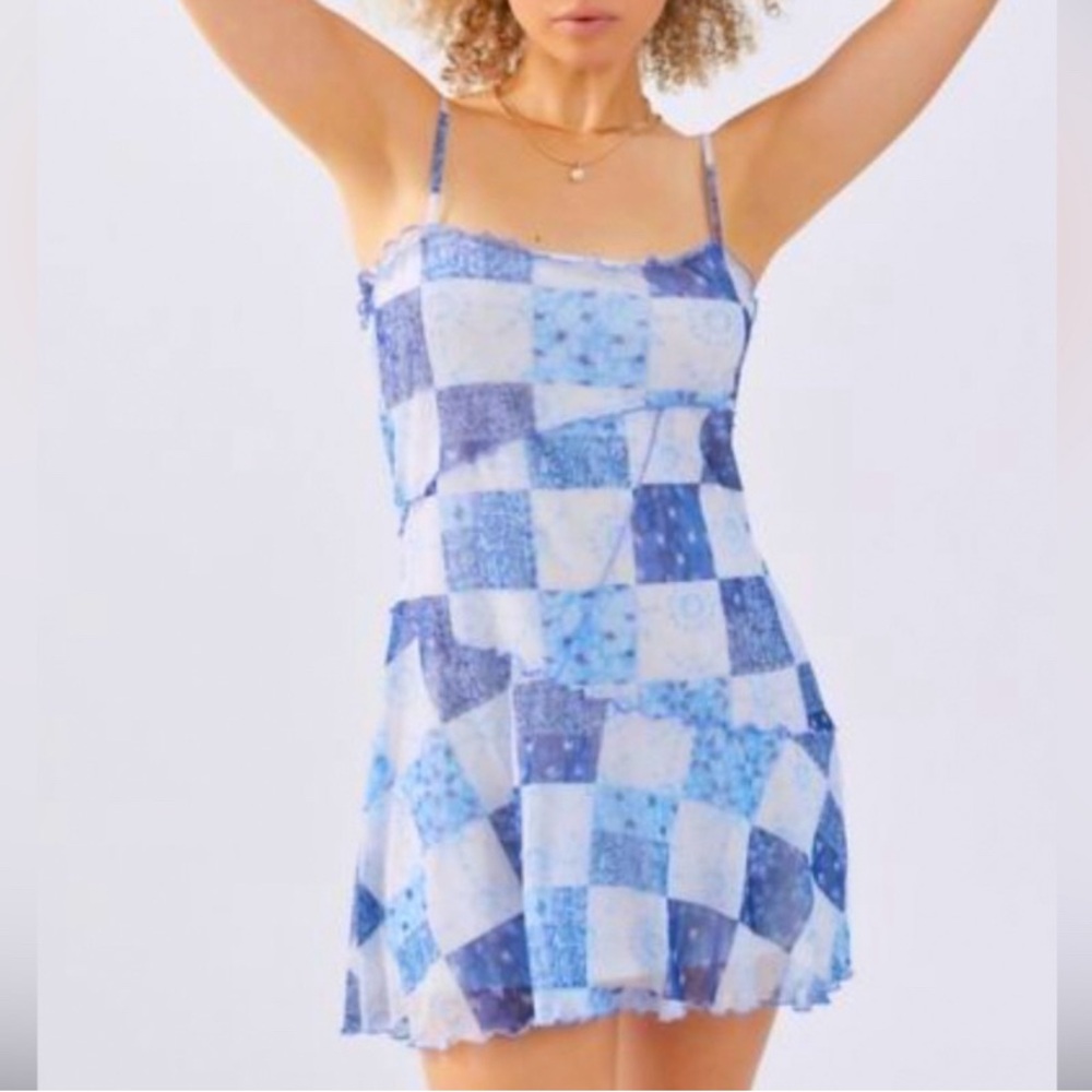 UO Moxie Mesh Mini Patchwork Dress